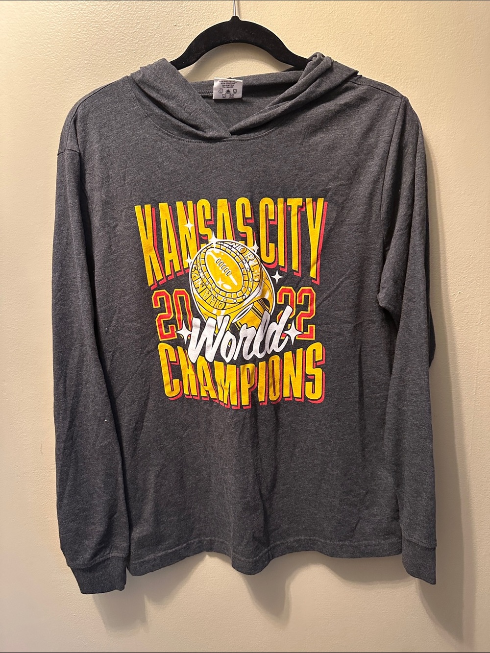 Kansas City Chiefs 2022 World Champions Hooded Long Sleeve Tee - Gray